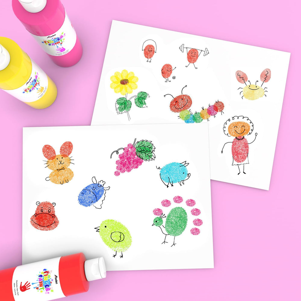 ABEIER classroom art activity using a 12 color finger paint pack for group projects.