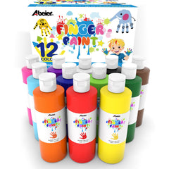 ABEIER washable finger paint set with 12 vibrant colors for safe, mess-free art sessions.