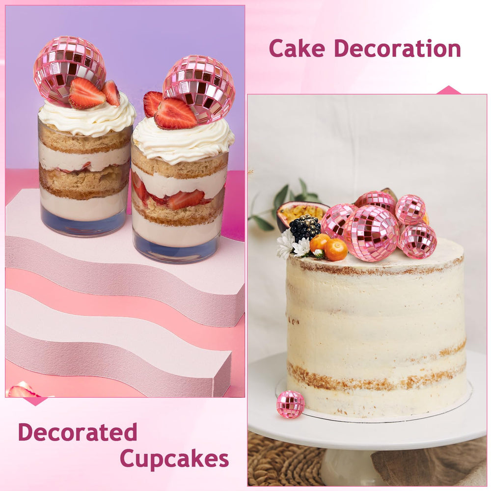 Abeillo pink disco ball cake topper 23mm creates bright dessert focal points