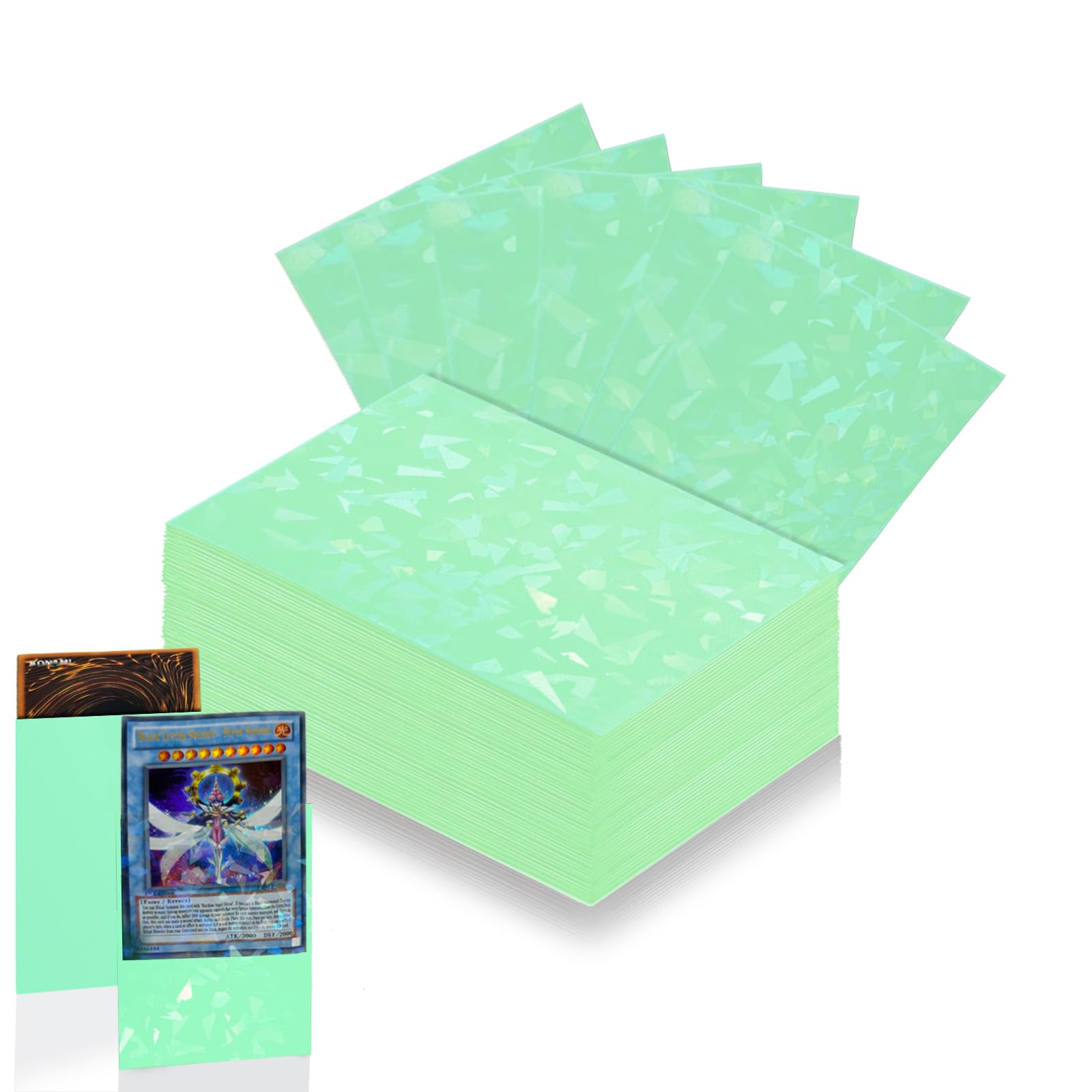 Abejita mint green card sleeve front view protecting MTG cards with holographic shine