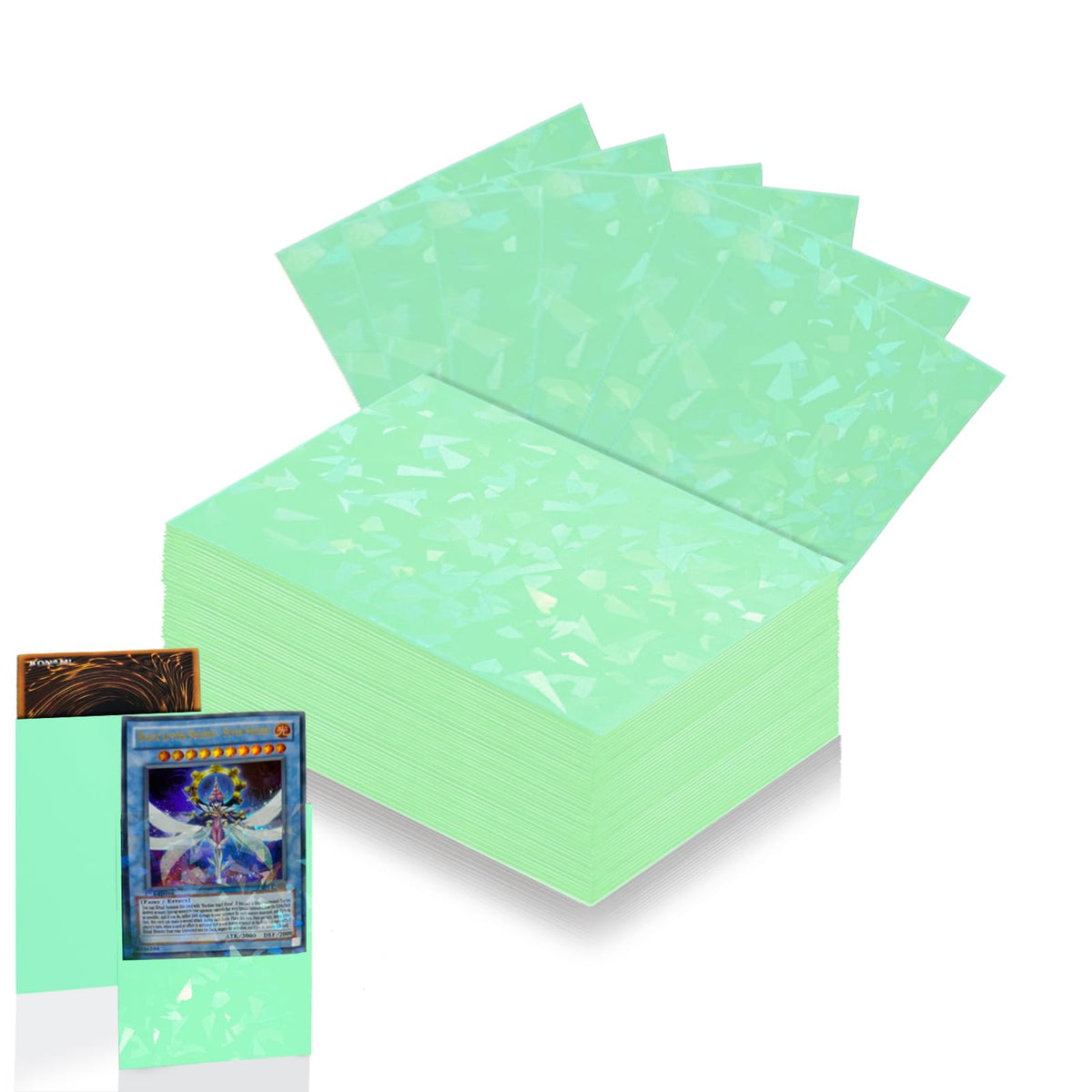 Abejita mint green card sleeve front view protecting MTG cards with holographic shine