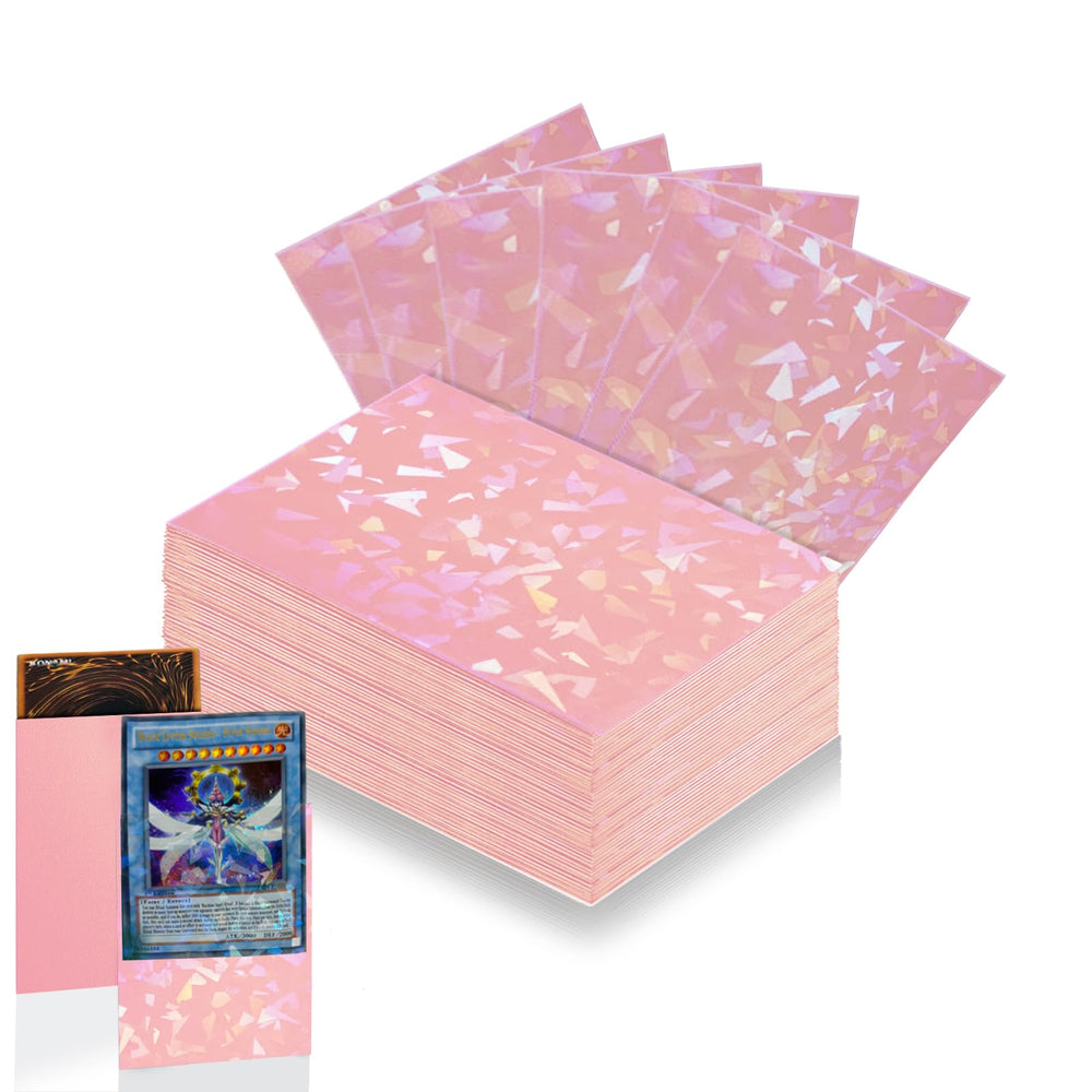 Abejita pink card sleeve with holographic cracked-ice front for MTG and Yu-Gi-Oh! cards.