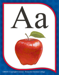 Abeka Mini Alphabet Flashcards colorful illustrations engage learners during practice.