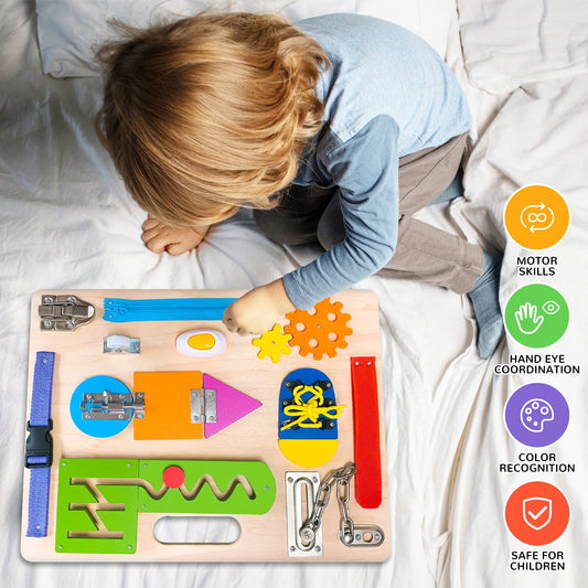 ABERLLS Busy Board Velcro activity enhances tactile exploration and concentration.