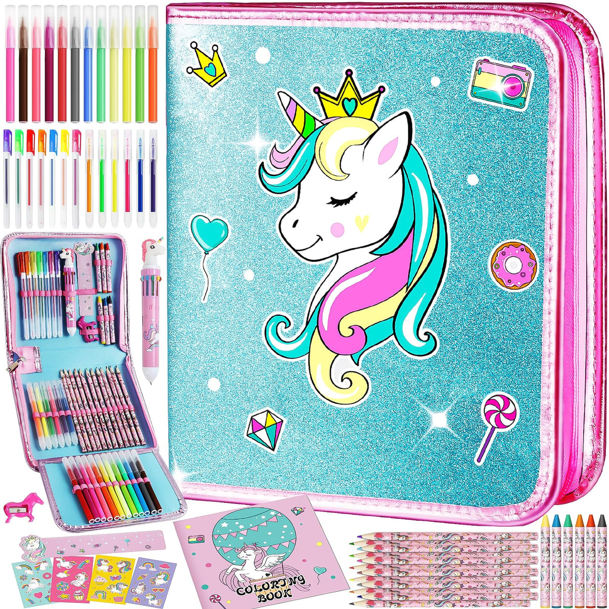 ABERLLS unicorn washables markers set for kids with mess-free coloring on the go