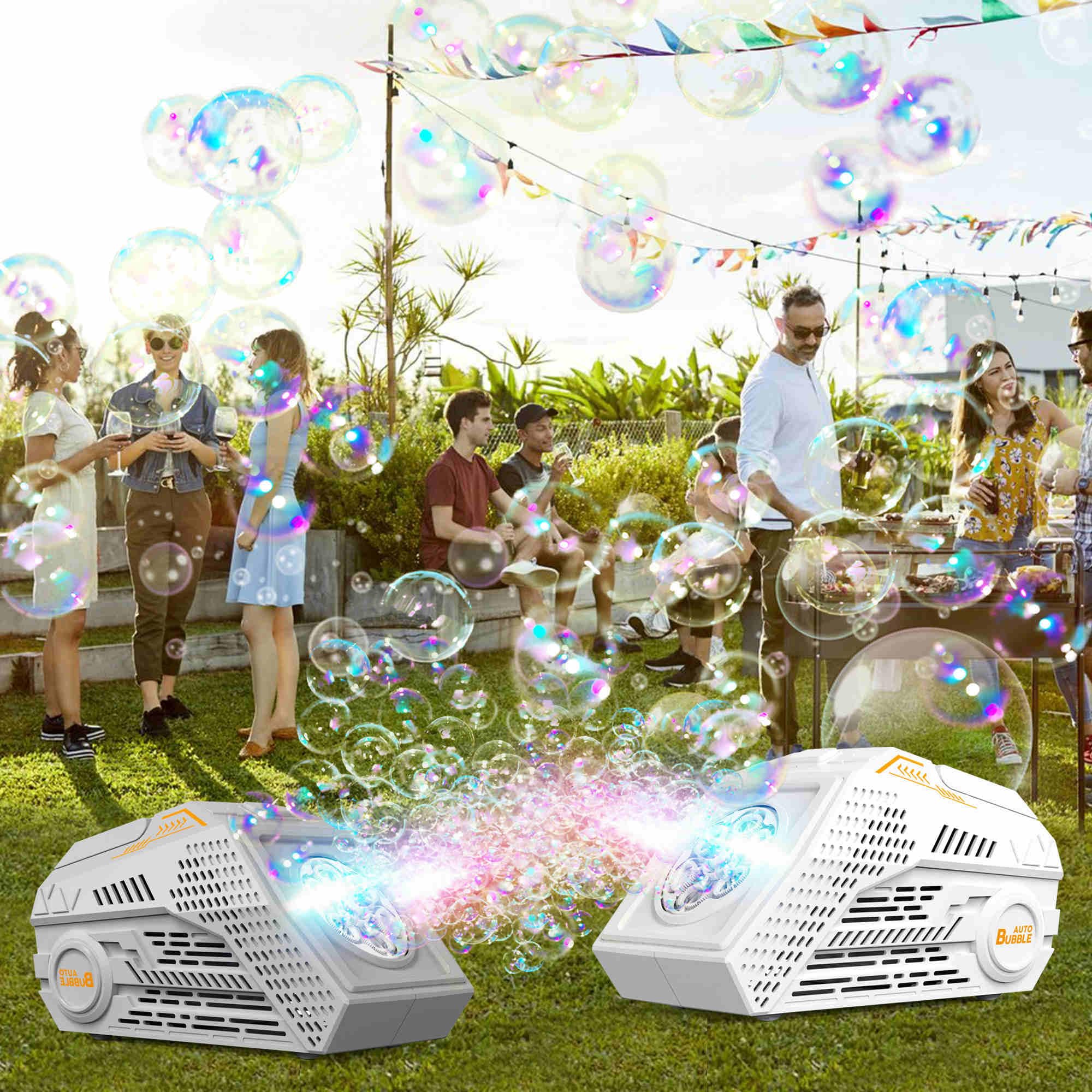 Abincee built-in light adds magical ambience for evening bubble fun.