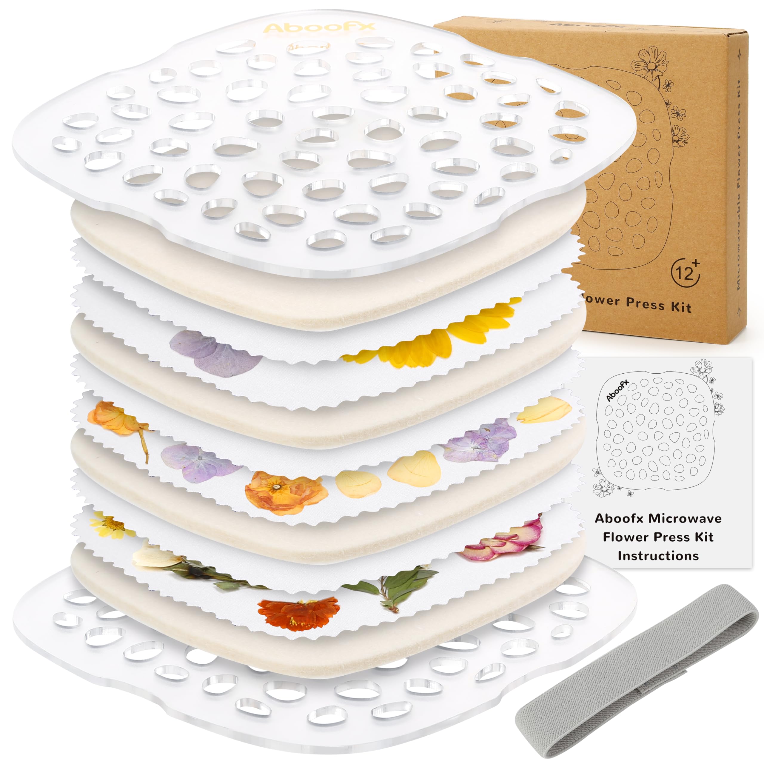 Aboofx microwave flower press setup showing compact 6x6 inch plates for quick DIY art