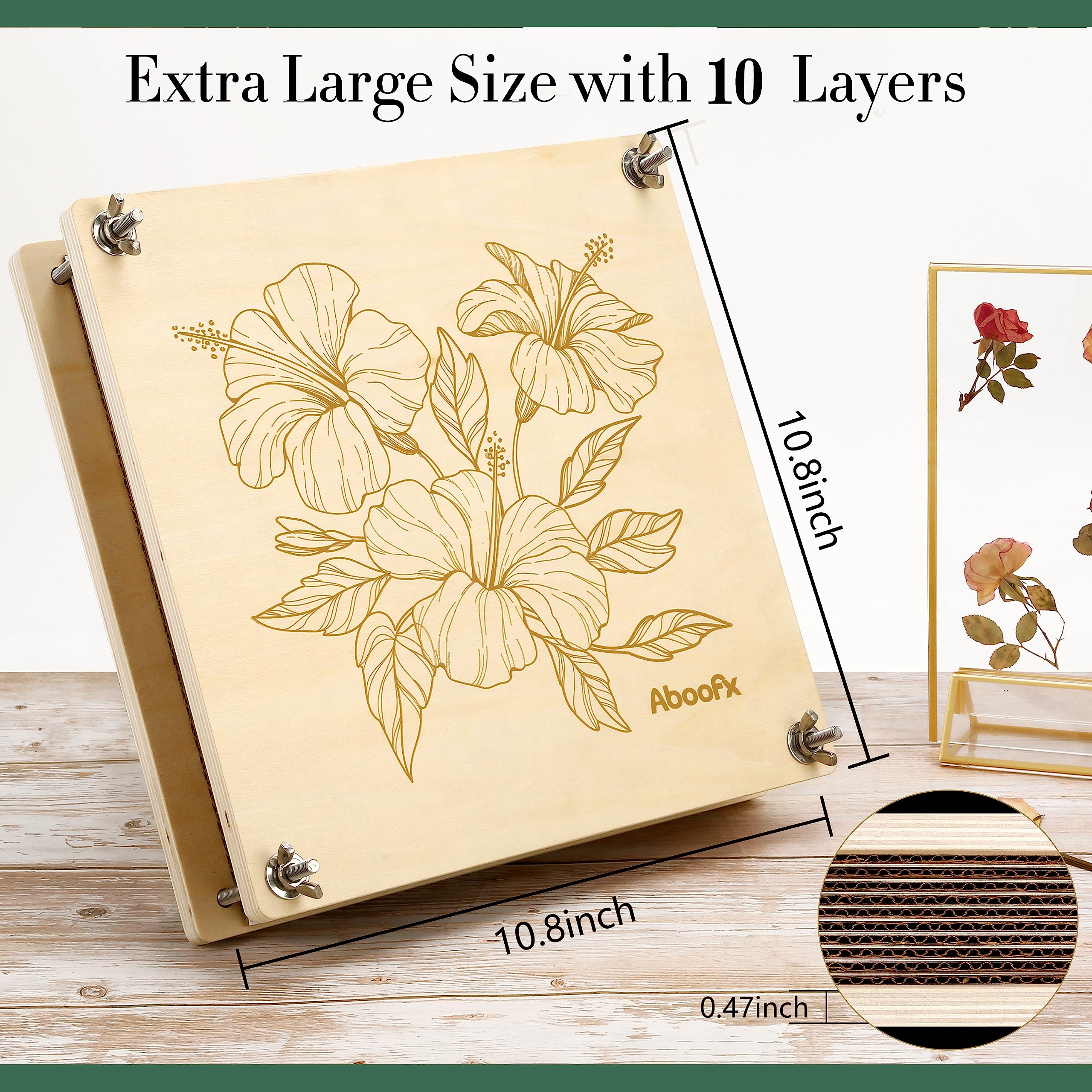 Aboofx wooden press plates and cardboards ready for flat-preserved blooms