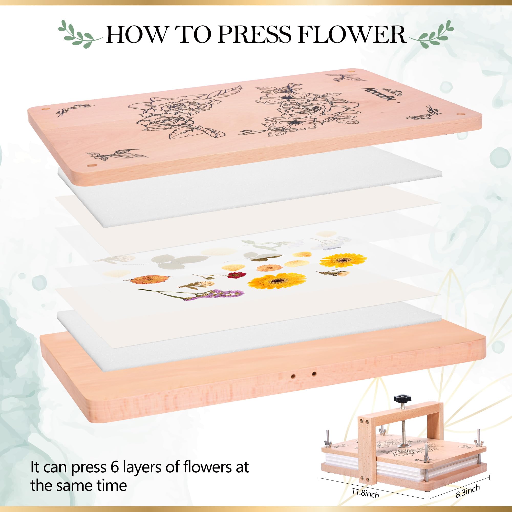 Aboofx central pressure rod ensures even pressing across petals and leaves