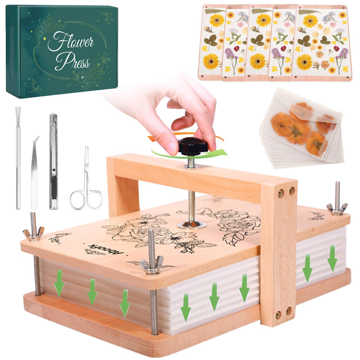 Aboofx Large Flower Press Kit front view showing the six layer design for efficient pressing