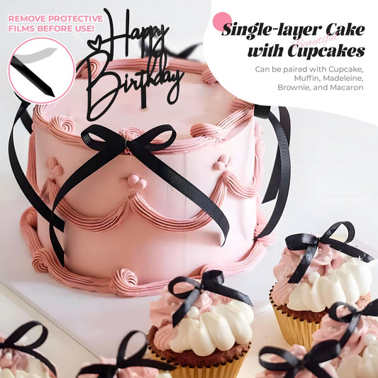 ABRRLO black bow topper on cake for cohesive party styling