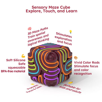 Accevo sensory cube with vibrant colors for calm, screen-free play.