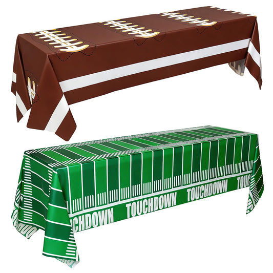 Accevo football field tablecloth design covering a standard table for game-day protection