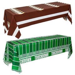 Accevo football field tablecloth design covering a standard table for game-day protection