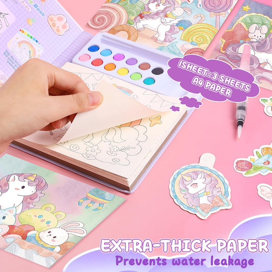 Accevo unicorn watercolor page 02 helps kids practice water control and color mixing.