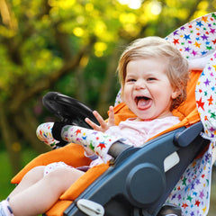 Accmor Velcro attachment secures the wheel toy to a stroller handle