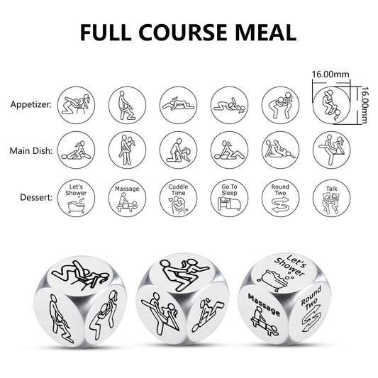 ACCOLIAMBER Sex Dice engravings closeup highlights six posture patterns for playful games