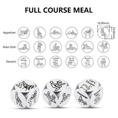 ACCOLIAMBER Sex Dice engravings closeup highlights six posture patterns for playful games