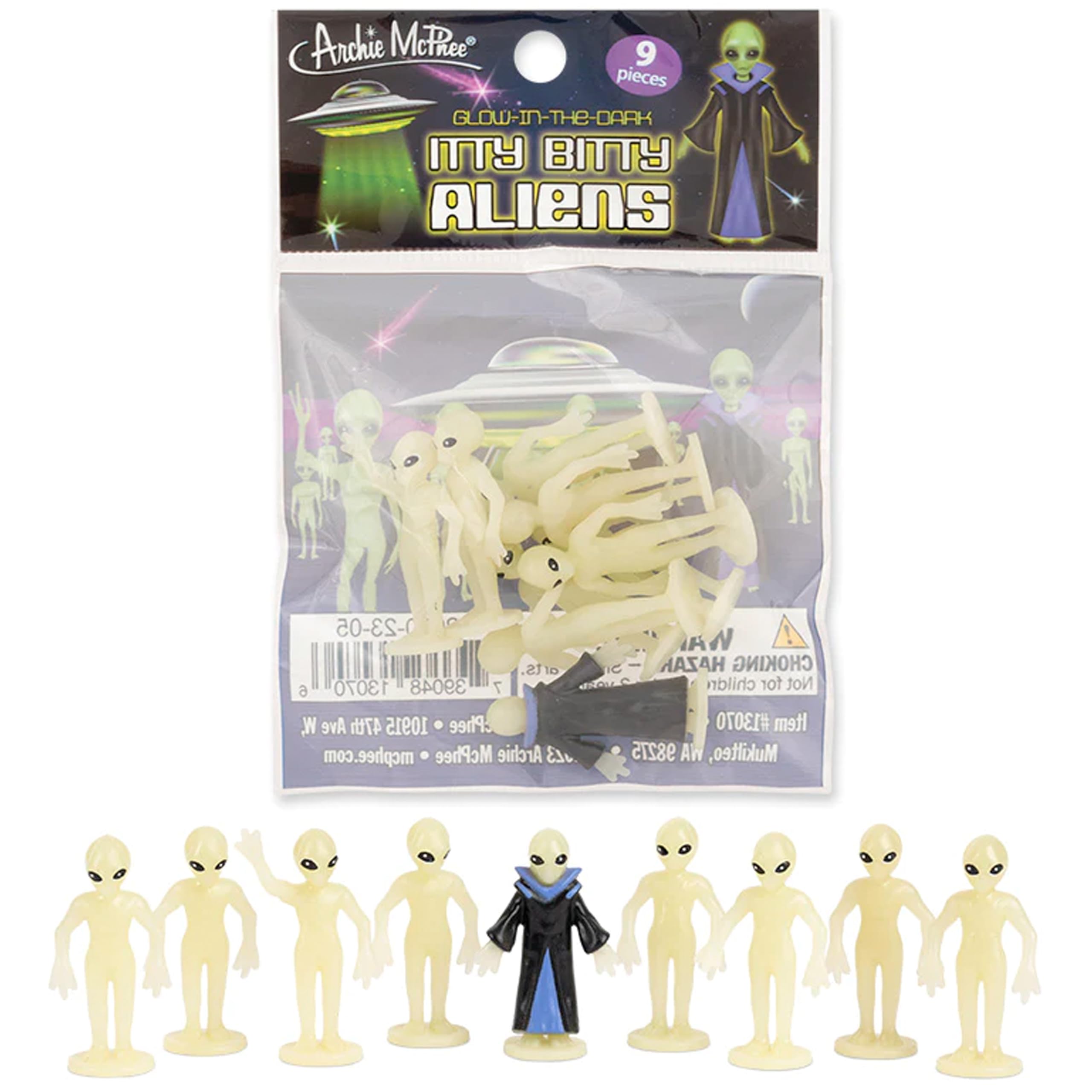 Nine Itty Bitty Aliens arranged on a shelf spark curiosity and storytelling