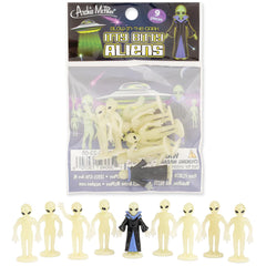 Nine Itty Bitty Aliens arranged on a shelf spark curiosity and storytelling