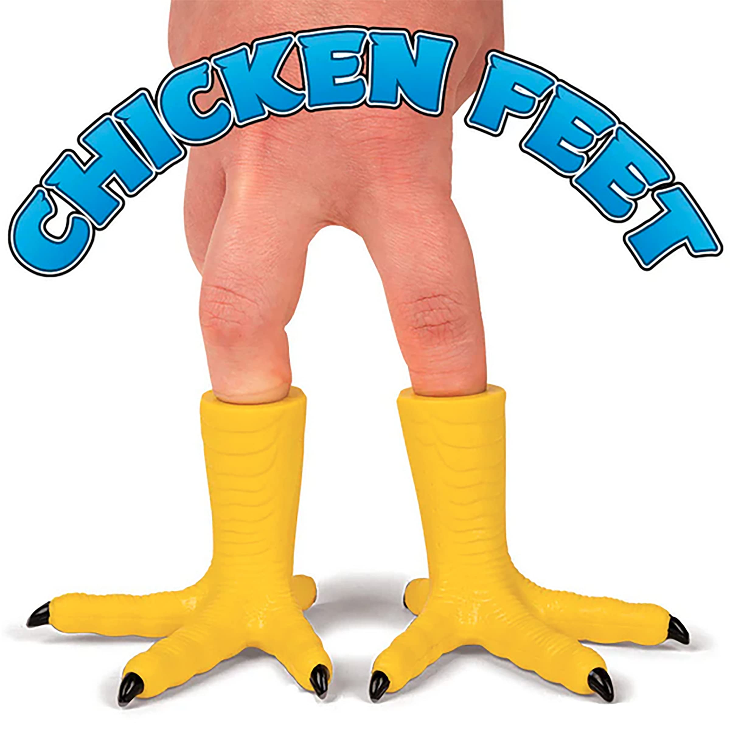 Accoutrements Archie McPhee chicken feet finger puppets, close-up, soft vinyl for playful storytelling.
