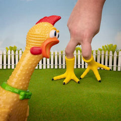 Archie McPhee chicken feet finger puppets in a whimsical dining-table scene for fun.