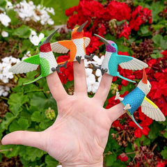 Archie McPhee four-color finger hummingbirds for vivid puppetry and imaginative scenes.