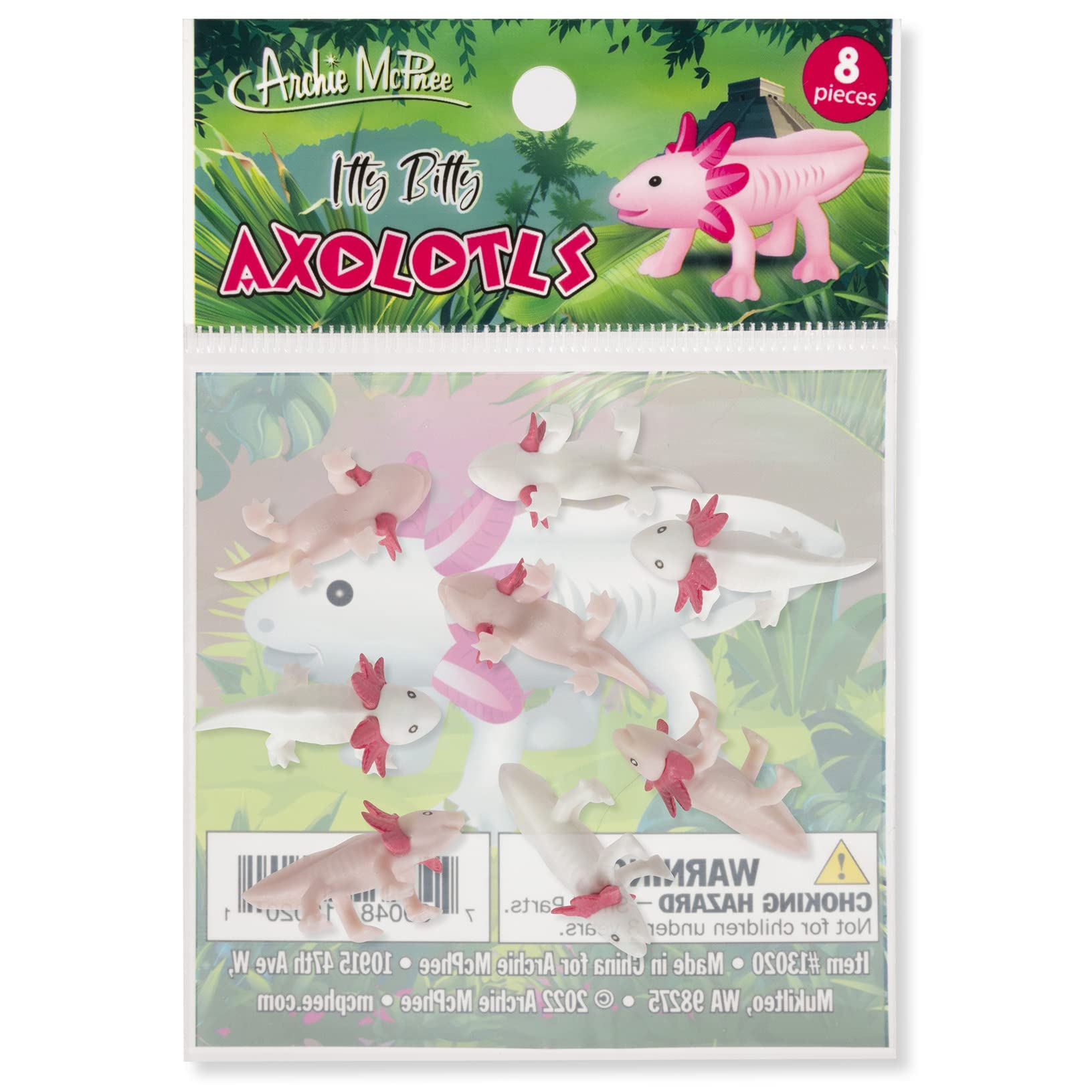 Archie McPhee Itty Bitty Axolotls soft vinyl close-up, tiny smiles