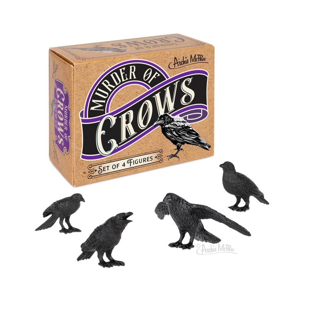 Accoutrements Archie McPhee murder of crows figures set, decorative desk accents for quirky decor.