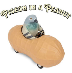 Pigeon-led peanut pull-back car by Accoutrements shows whimsical nostalgia and tactile action.