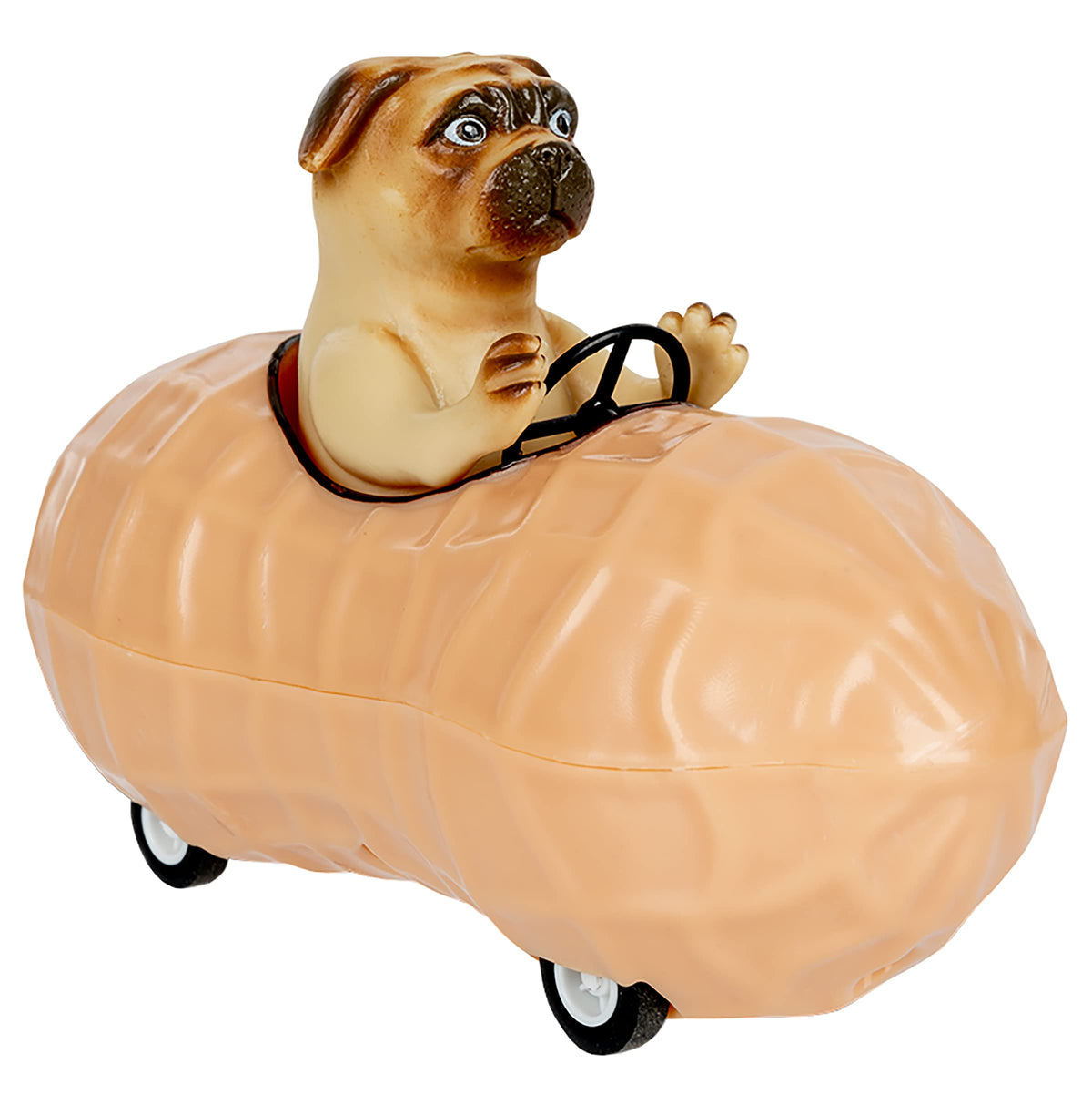 Accoutrements pug-in-a-peanut pull-back toy car for playful desk fun.