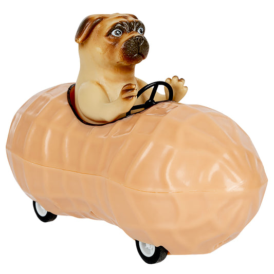 Accoutrements pug-in-a-peanut pull-back toy car for playful desk fun.
