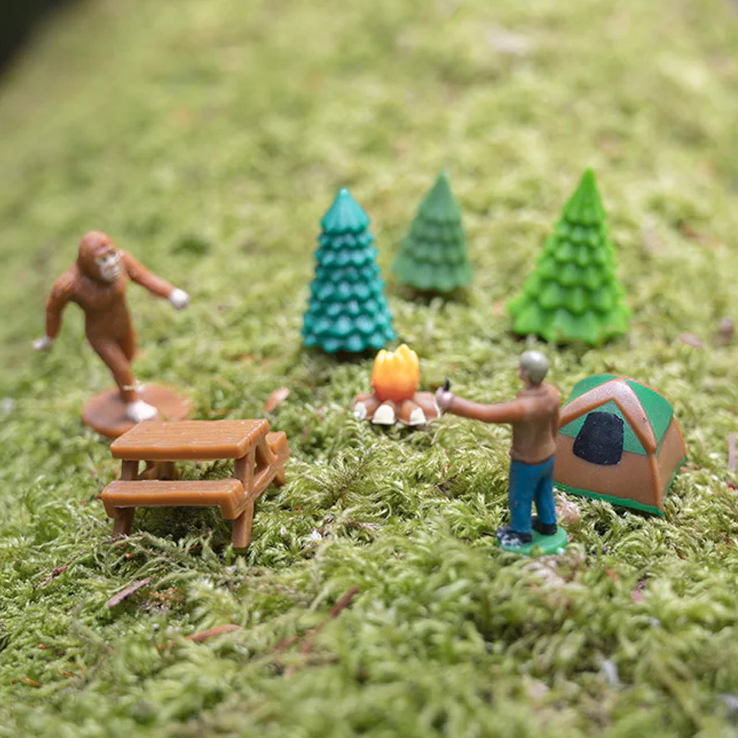 Accoutrements Bigfoot Basecamp desk display with tiny figures for fun decor.