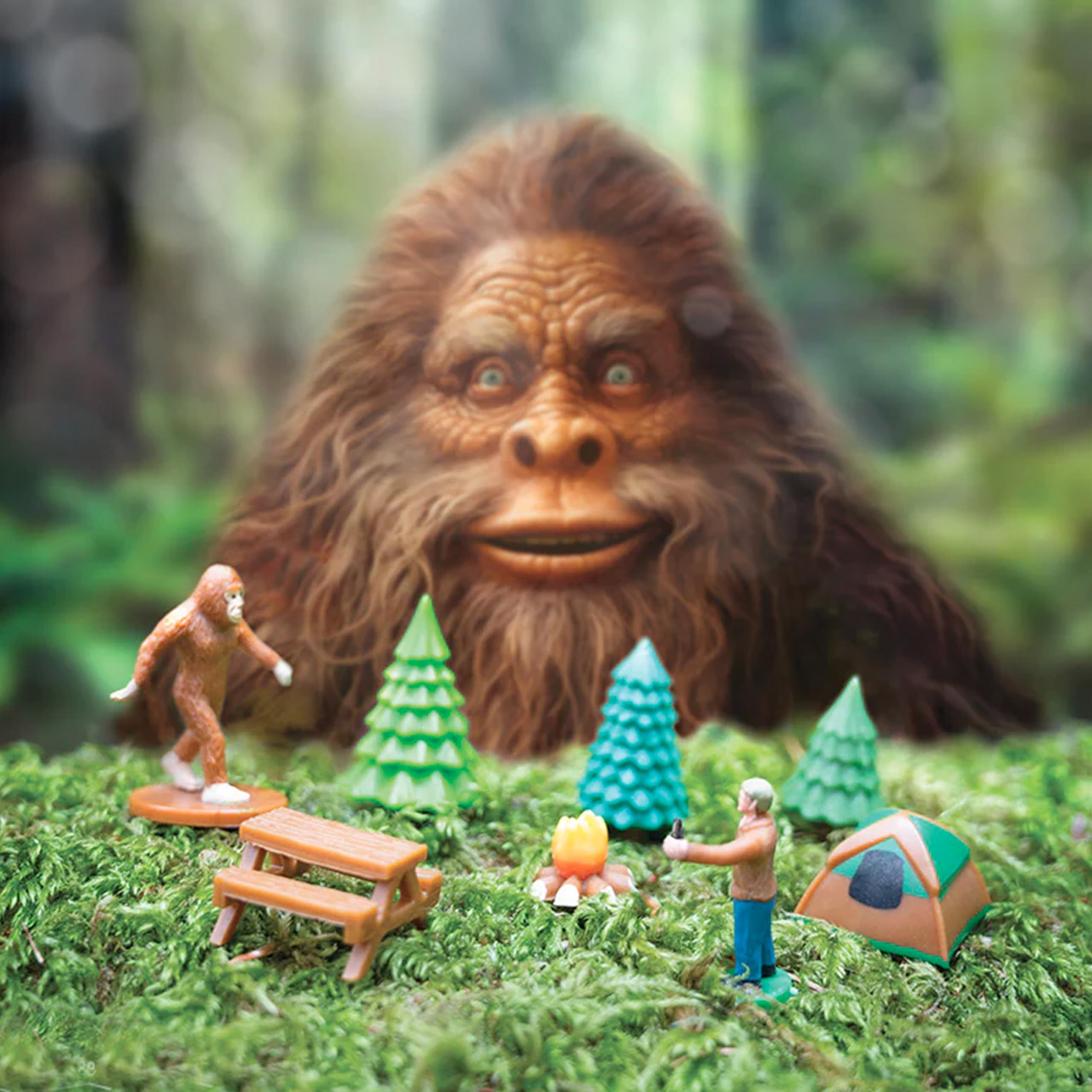 Accoutrements Bigfoot Basecamp scene elements including trees and campfire for creative play.