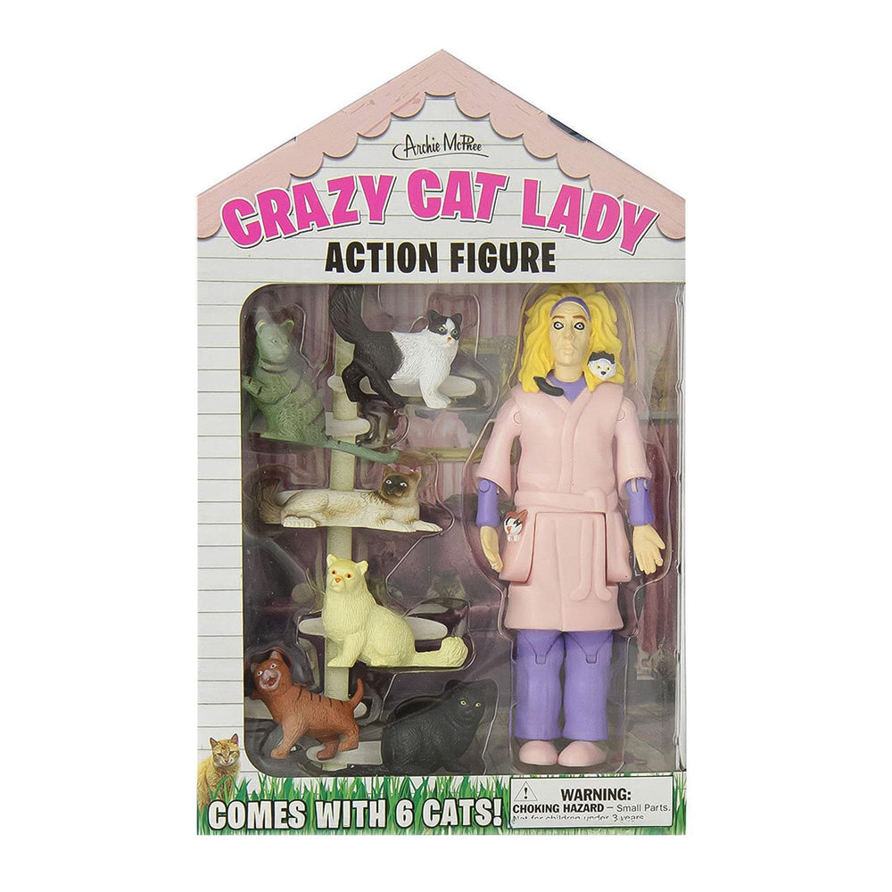 Accoutrements Crazy Cat Lady hard vinyl figure offers durable display.