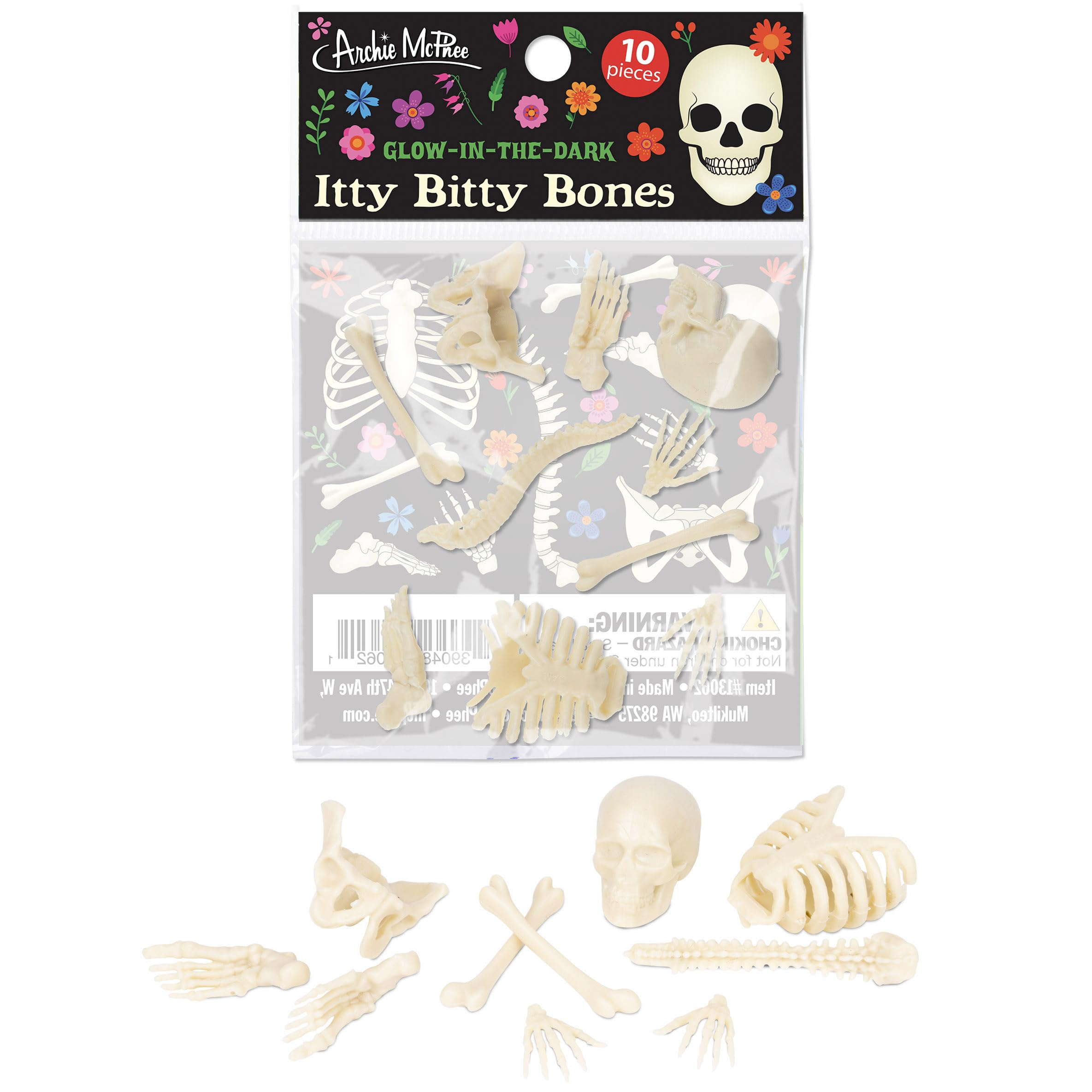 Accoutrements Itty Bitty Bones show random soft vinyl bones for whimsical mini scenes.
