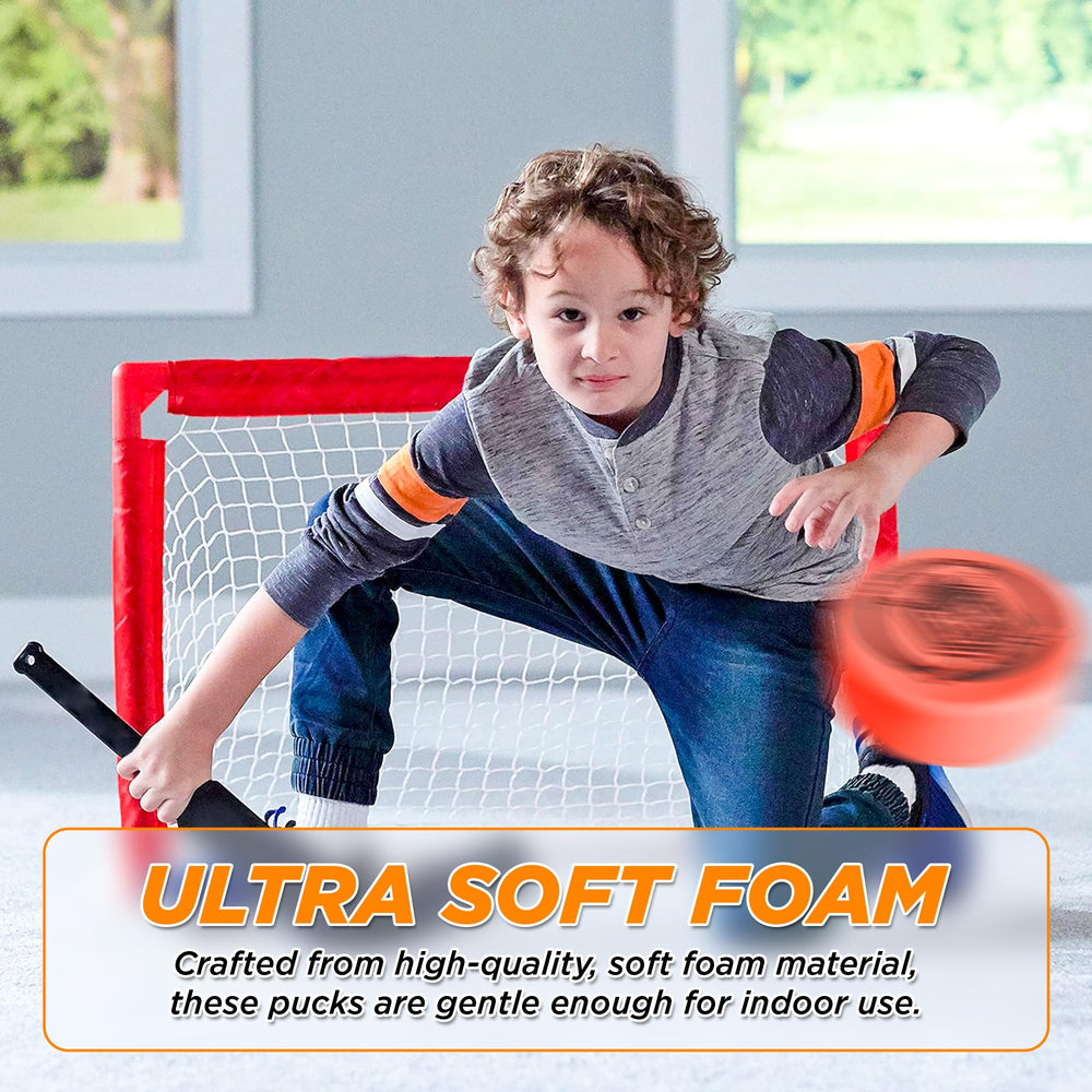ACE HOCKEY purple foam puck for easy handling during indoor drills.