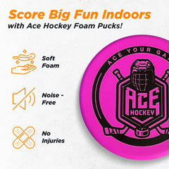 ACE HOCKEY red foam puck designed for safe passes on wood or carpet.