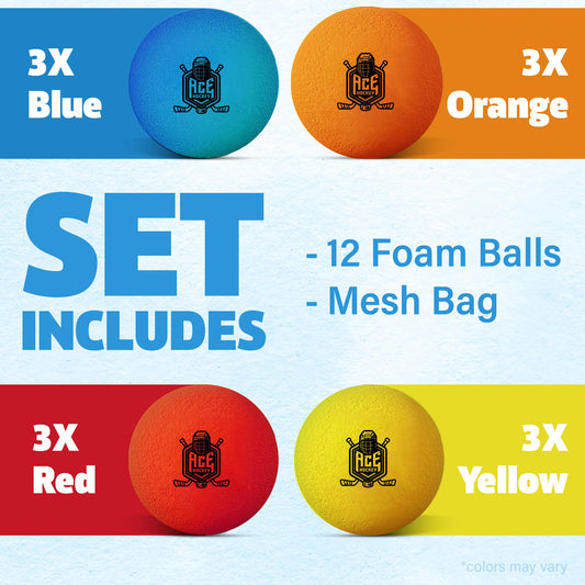 ACE HOCKEY mini hockey balls promote safe indoor play with soft foam for walls and furniture.