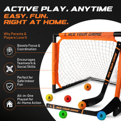 ACE HOCKEY quiet play option with soft foam balls