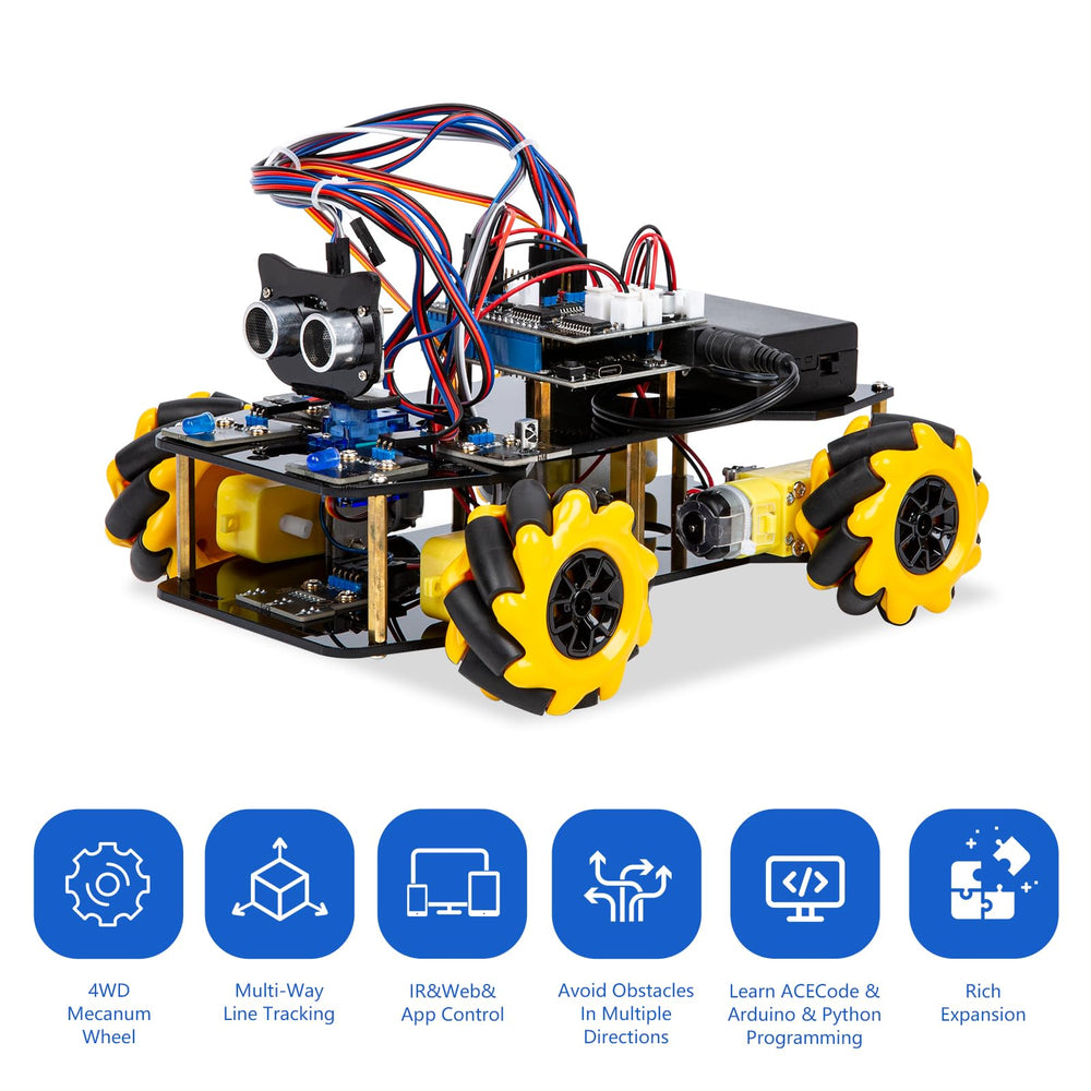 ACEBOTT smart robot car kit top view highlights compact design for classrooms