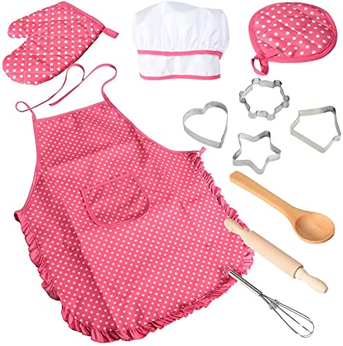 Acekid Rose Red Apron for kids keeps clothing clean during cooking and role-playing