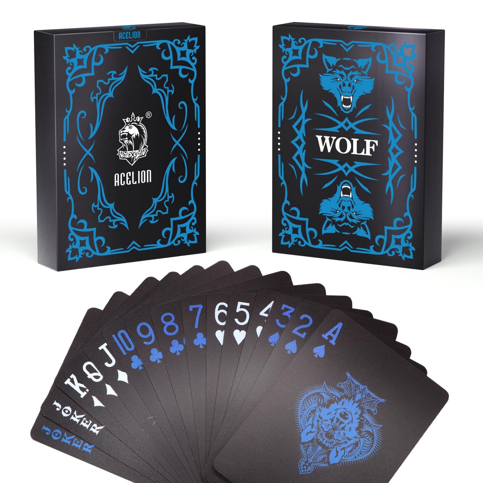 ACELION Wolf Deck box front shows bold black and blue design for striking presentation.