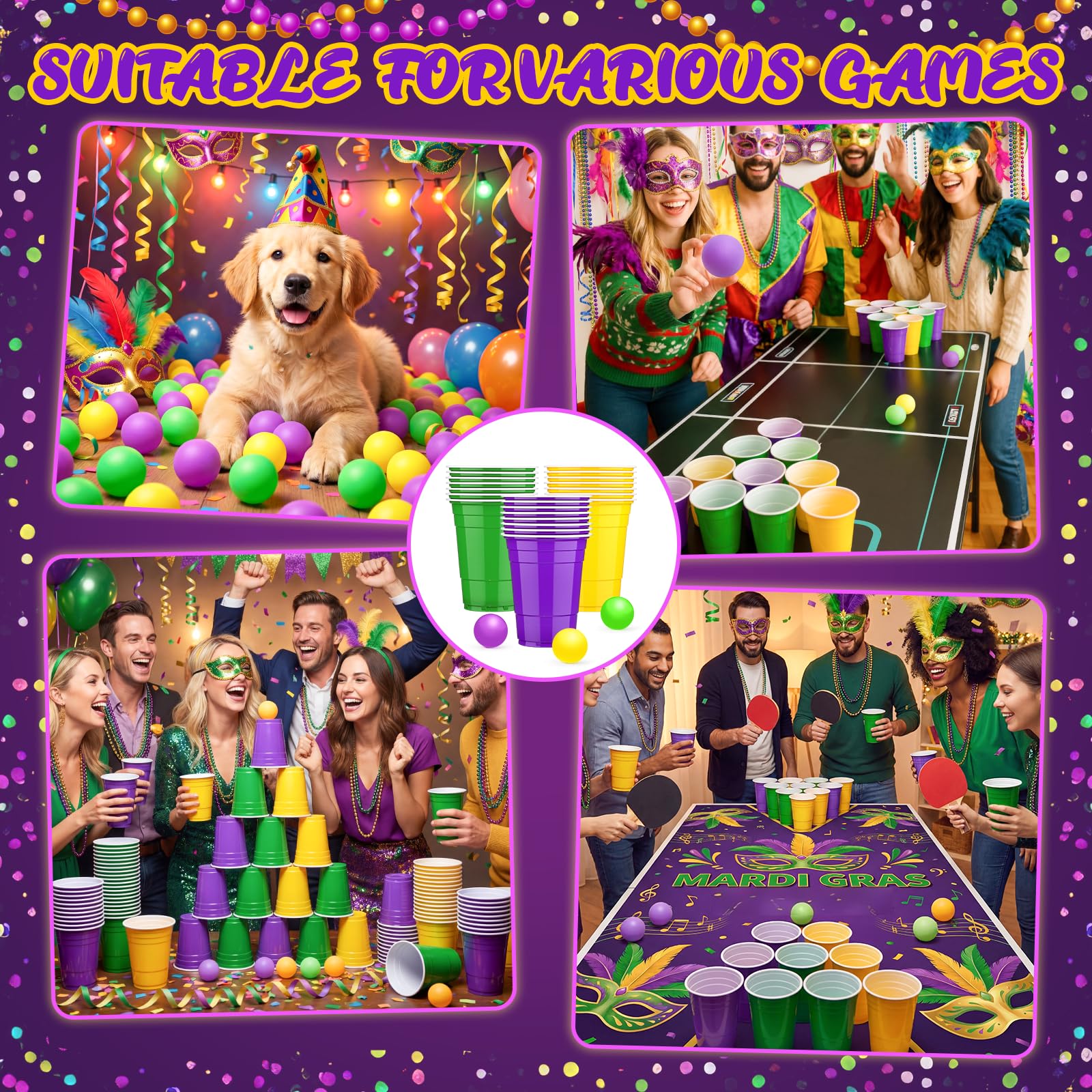 Acellegic Mardi Gras carnival ball in yellow for family play