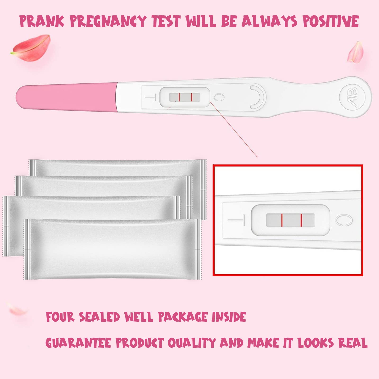 Acessorz fake pregnancy test strip 4-pack shows a clean, convincing look