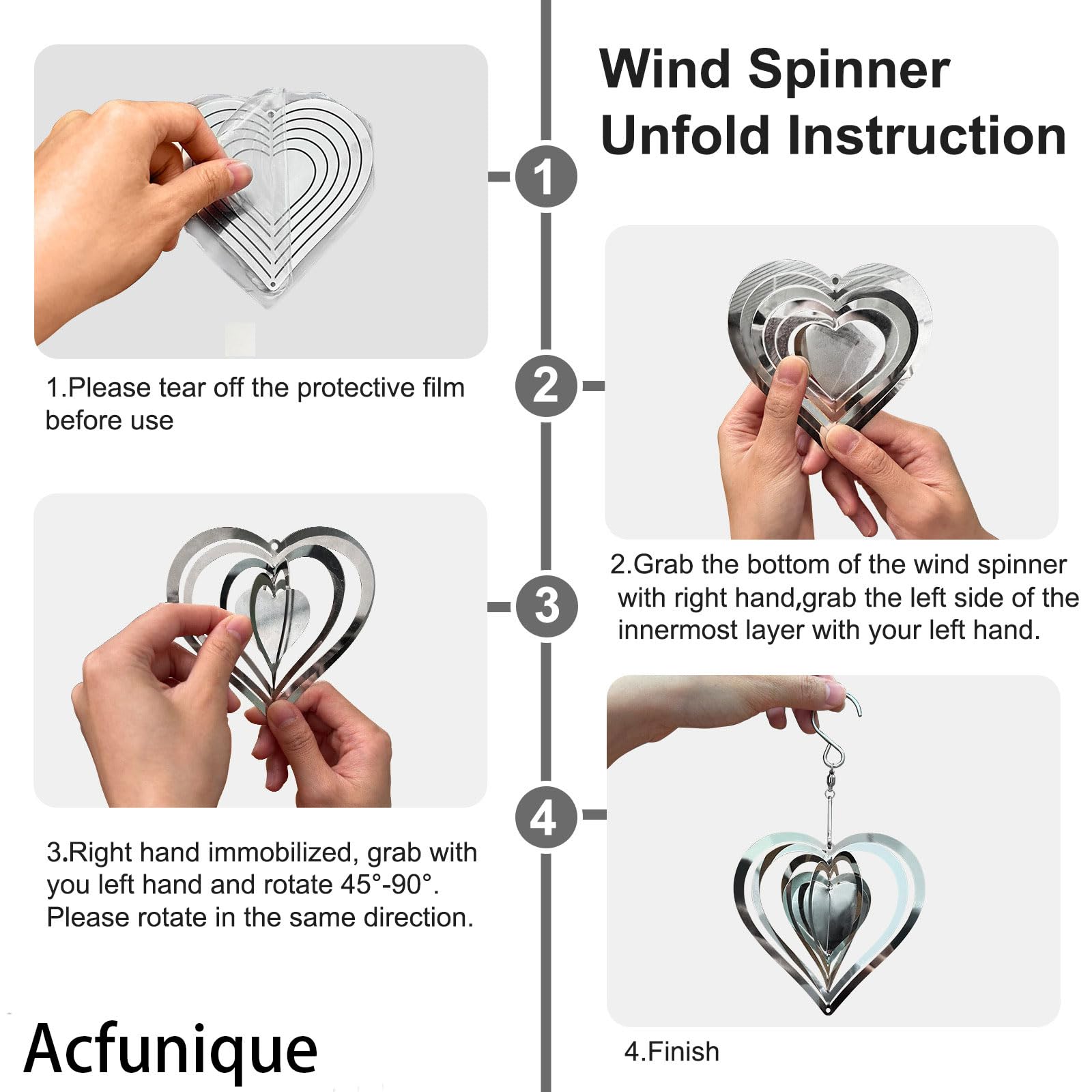 Acfunique reflective spinners rotate in breeze, forming a lively 3D visual.