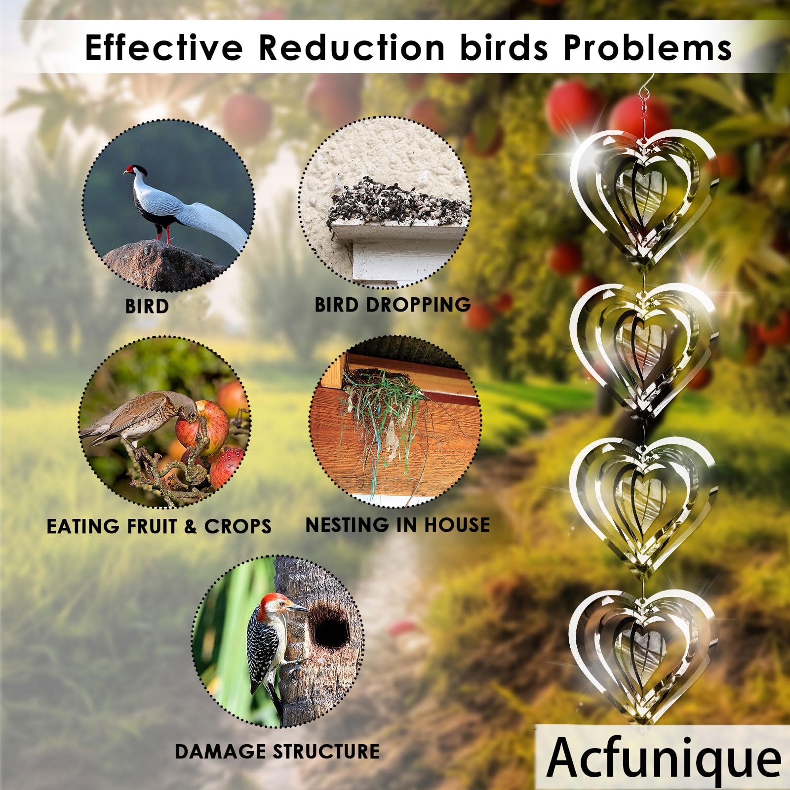 Acfunique stainless steel wind discs withstand weather while keeping yard nuisances away.