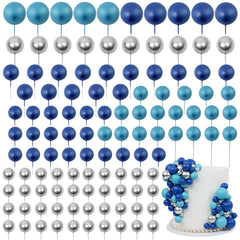 Acmee blue and silver ball cake toppers close-up; reusable festive decoration.