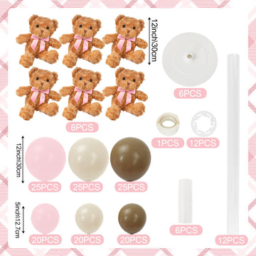 Acmee balloon centerpiece with blue, pink, brown balloons enhances festive decor.