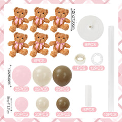 Acmee balloon centerpiece with blue, pink, brown balloons enhances festive decor.